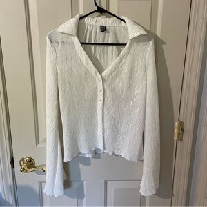 SHEIN White Ribbed Button Down Shirt with Notched Collar
